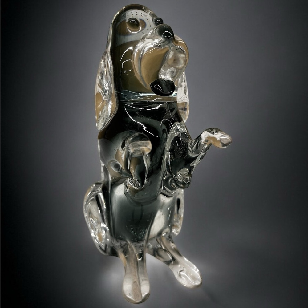 Murano Black and Clear Glass Dog Figurine